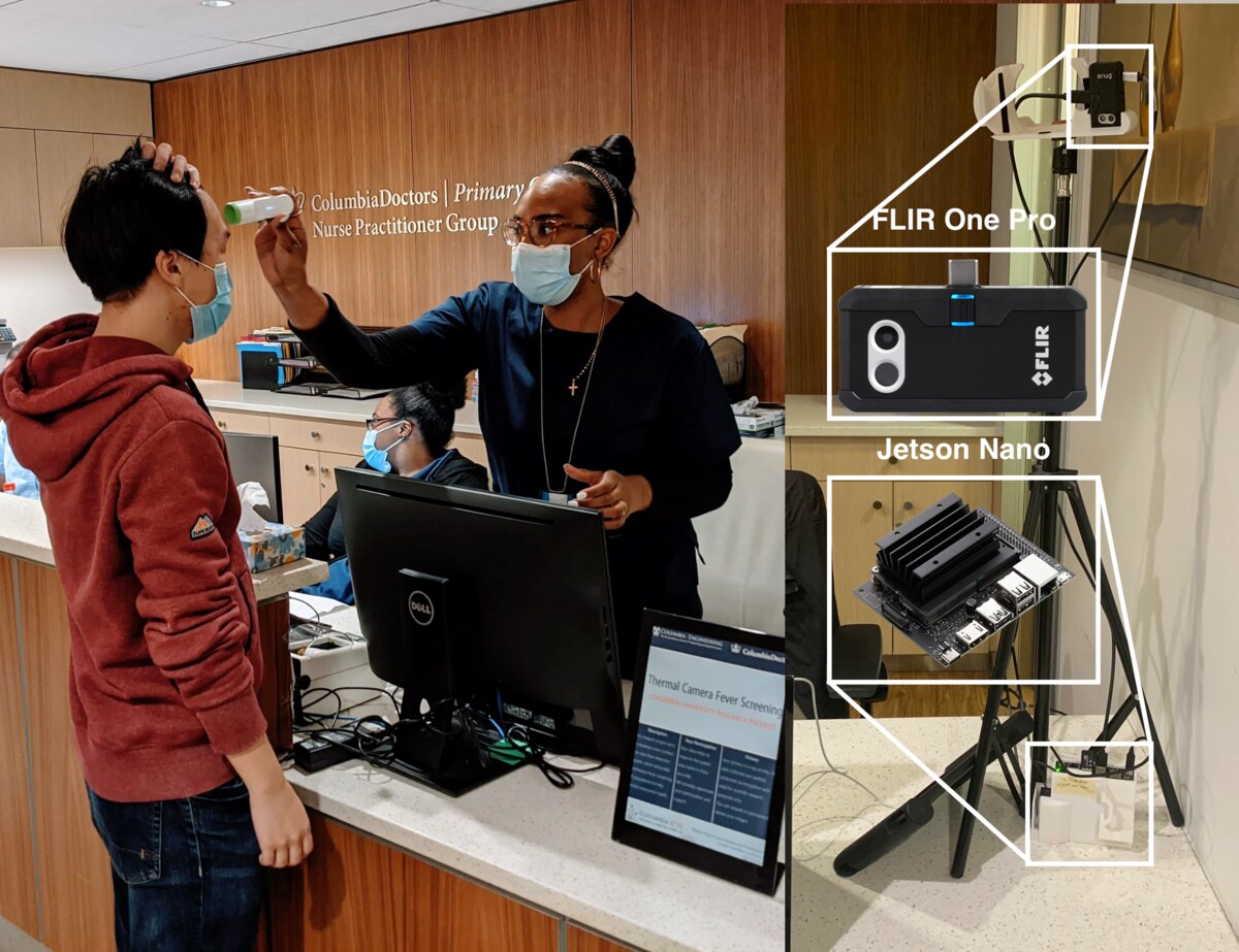 The in-situ multi-person fever screening system deployed in a building entrance.